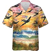 Aircarft Aviation Hawaiian Shirts for Men - Airplane Button Down Mens Hawaiian Shirts Short Sleeve SR150