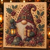 Pearl Diamond Art Kit Christmas Gnome, Framed 30x30cm DIY Craft | Holiday Theme, Pearl Diamonds, DIY Craft Kit, Canvas Art, 30x30cm Size
