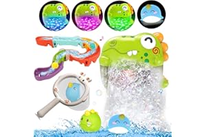 QIRPTEY Toddler Bubble Bath Toys, Light Up Bath Bubble Machine Toy for Kids Age 3-5 Baby Bathtub Toy Slide Dinosaur Bubbles Maker with Music Floating Animal Water Toys Boy Girl
