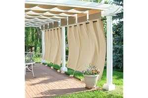 RYB HOME Extra Wide Outdoor Curtains Windproof, Blackout Waterproof Privacy Outside Curtains for Patio Pergola Pool Hut Screen Porch Outside Deck, W 84 x L 96 inch, Beige, 2 Panels