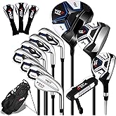 PGM 12/15 Pieces Men's Complete Golf Club Set with Driver, Fairway, Hybrid, Irons, Putter, Stand Bag & Headcovers - Right Handed - Ideal for Beginners (Standard/Tall Sizes)