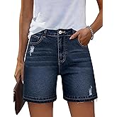 Eddoyee Women Bermuda Denim Shorts - High Waisted Baggy Denim Jorts Loose Fit Wide Leg Jean Shorts with Pockets