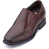 CALTO Men's Invisible Height Increasing Elevator Shoes - Dark Brown Leather Slip-on Super Lightweight Formal Loafers - 3 Inches Taller - G60125 - Size 8 D(M) US