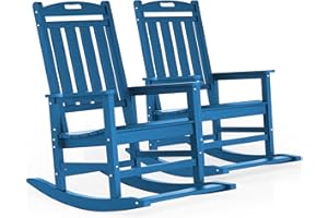 LOUNZY Outdoor Rocking Chair with Footboards Set of 2, HDPE Rocking Chair Patio Porch Rocker with 380lbs Support for Adult, Navy