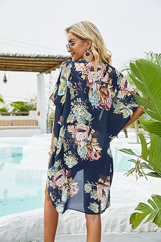Womens Floral Beach Cover Up Kimono Open Front Cardigans Short Sleeve  Draped Flowy Duster Cape Blue in Dubai - UAE | Whizz Cover-Ups