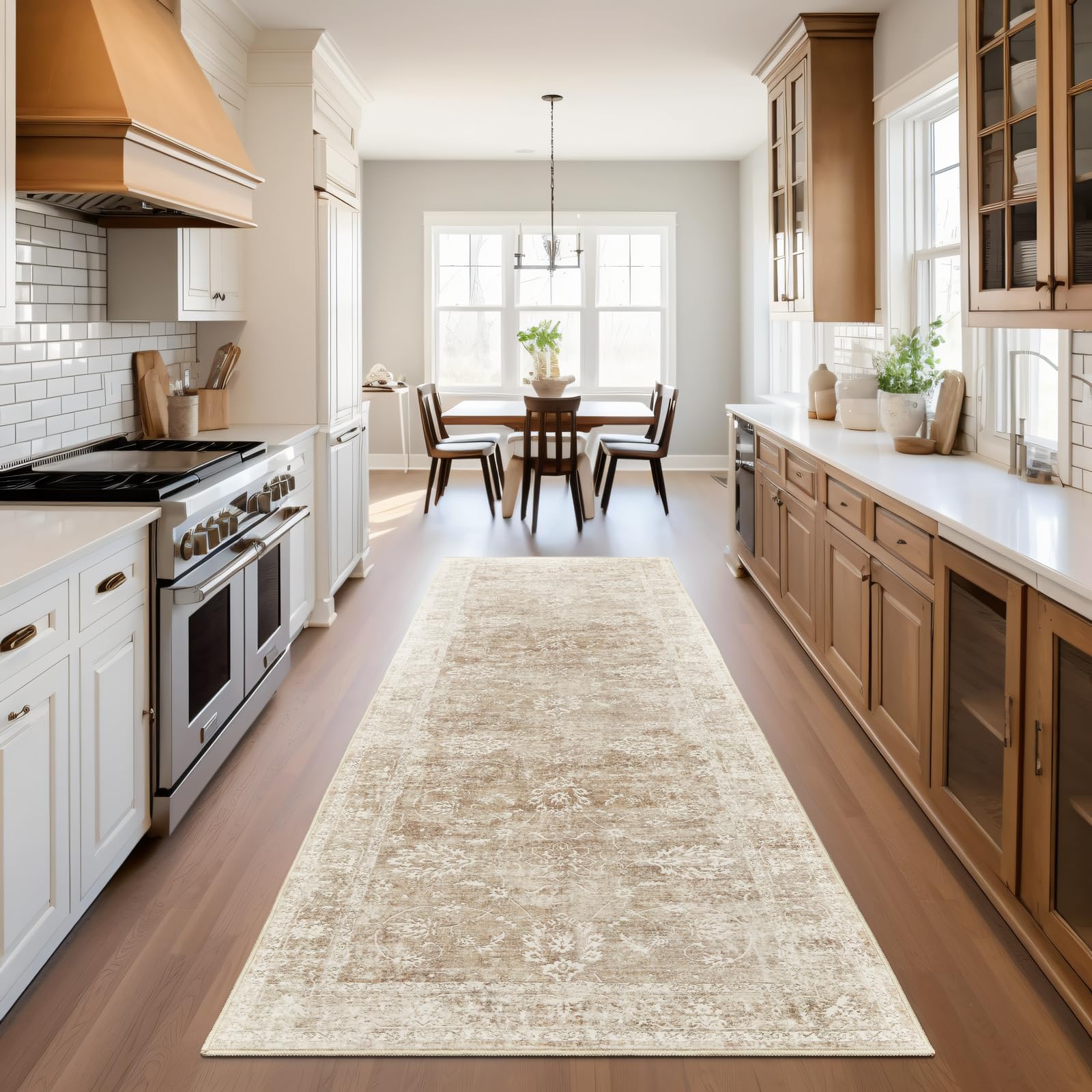 Photo 1 of Madane Rug Runner for Hallways 2'6''x8, Washable Kitchen Runner Rugs with Non Slip Backing, Soft Floral Print Carpet Runners for Laundry Room, Bedroom, Beige/Brown