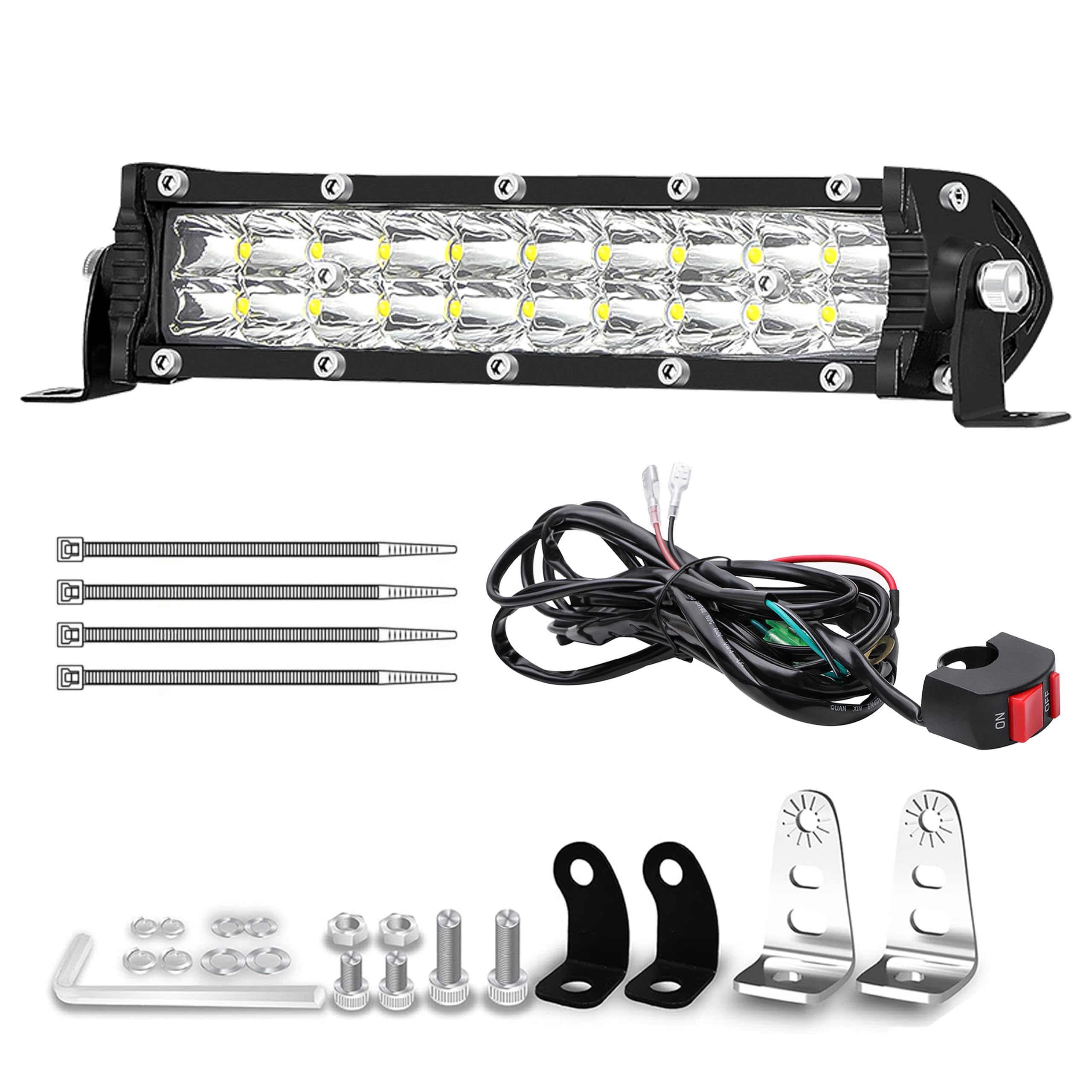 7 Inch Dirt Bike Light Bar, Motorcycle LED Headlight Kit 60W 6000LM, Off Road Light Bar with 12V Wiring Harness and Switch, Mounting Brackets Universal for 7/8" Handlebars CRF XR TTR KLX Pit Bike Image 7 Inch Dirt Bike Light Bar, Motorcycle LED Headlight Kit 60W 6000LM, Off Road Light Bar with 12V Wiring Harness and Switch, Mounting Brackets Universal for 7/8" Handlebars CRF XR TTR KLX Pit Bike Image