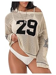BEAUDRM Women's Number Letter Graphic Sweater