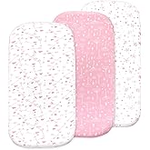 Bassinet Sheets Girl– 3-Pack Soft Fitted Bassinet Sheets, Organic Cotton, Breathable & Cozy, Fits 32x16x4 Inch Rectangle, Oval & Hourglass Mattresses (Pink Stars)