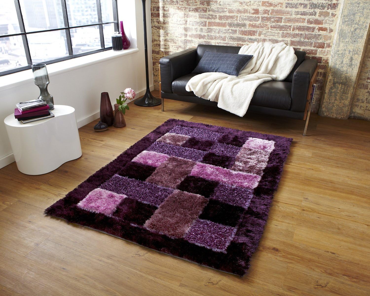 Global Home Solid Modern Shaggy Rug (Pink Purple, Polyester And Polyester Blend, 3 X 5 Feet)