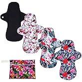 7PCS Pack Reusable Washable Incontinence Cloth Pads Including 6PCS Heavy Flow Feminine Hygiene Bamboo Charcoal Cloth Sanitary Pads Reusable Menstrual Pad + 1PC Mini Wet Bag