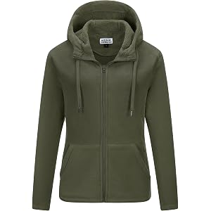 Outdoor Ventures Women's Full Zip Hooded Fleece Jacket Coat with 6 Pockets, Warm Soft Polar Fleece Casual Hoodie Sweatshirt