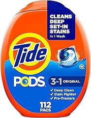 Tide PODS Laundry Detergent Pacs, 3-in-1 Stain Remover, Odor Fighter, Color Protector, 112 Count, HE compatible, Original Sce