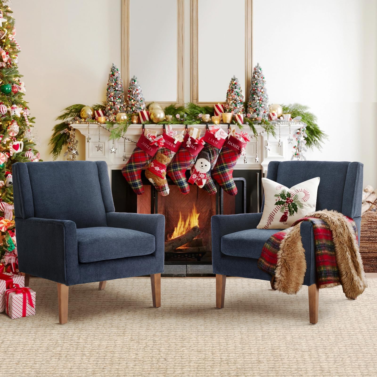 Photo 1 of **ONE CHAIR ONLY. MISSING LEGS**COLAMY Modern Wingback Living Room Chair Set of 2, Upholstered Fabric Accent Armchair, Single Sofa Chair with Lounge Seat and Wood Legs for Bedroom/Office/Reading Spaces, Blue