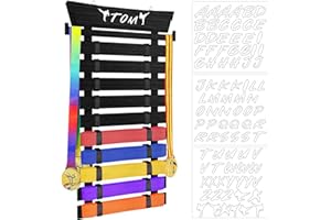 Fiaygro 10/12 Belts Karate Belt Display Rack with Stickers, Taekwondo Belt Display, Martial Arts Belt Display Holder, Jiu Jitsu BJJ Belt Display Hanging Holder for Kids and Adults Gifts
