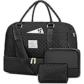 Women Weekender Travel Duffle Bag: Large Overnight Bags with Shoe Compartment Carry on Bags with Toiletry Bag Weekend Yoga Gym Bag with Wet Pocket Travel Duffel Tote Bag Hospital Bag Black