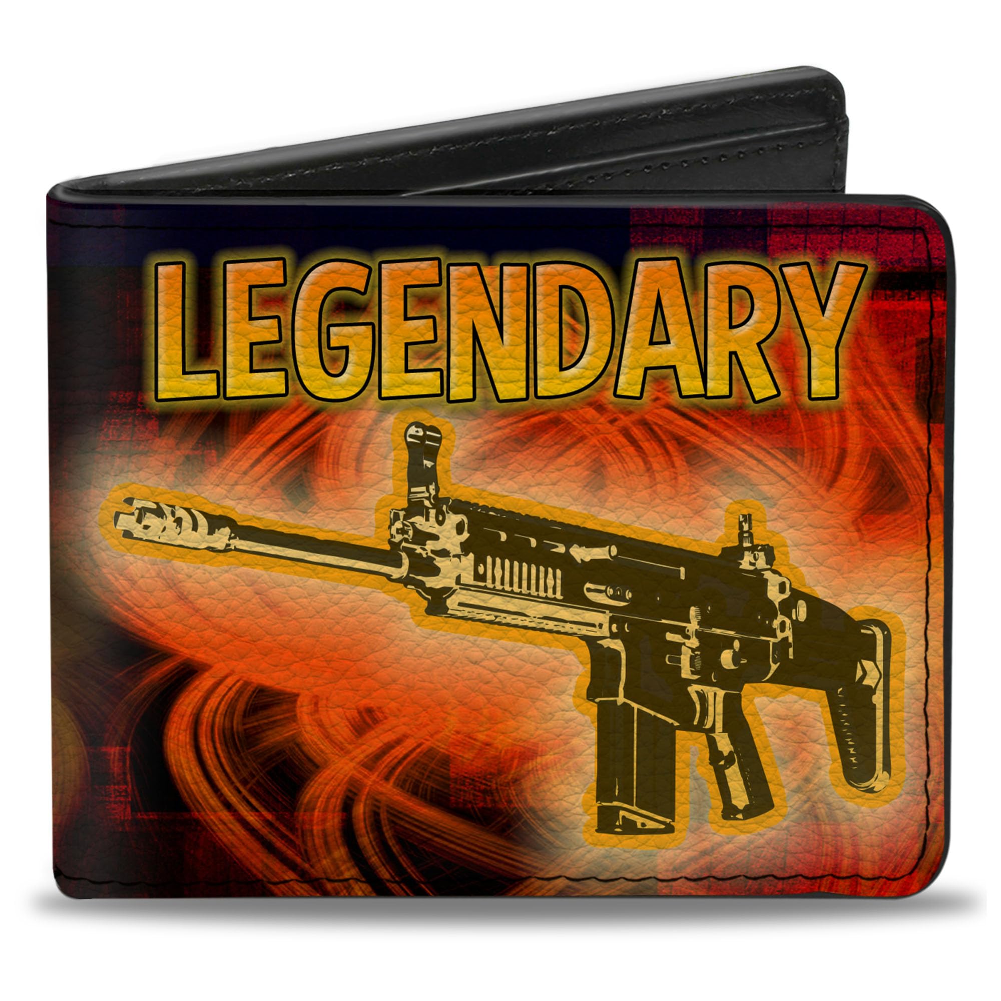 Buckle-Down Men's Standard Wallet, Bifold, Legendary Ar Flames Black Oranges Yellows, Vegan Leather, Multicolor, One-Size, Multicolor, One Size, Wallet, Bifold, Legendary Ar Flames Black
