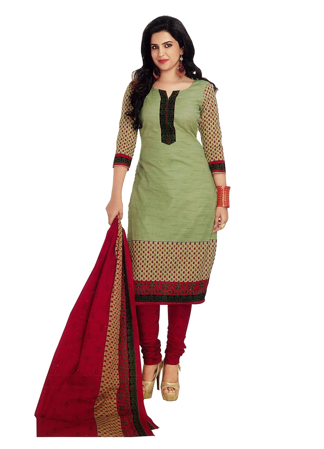 zulkee women's cotton unstitched churidar suit (premium_411_green_free size)