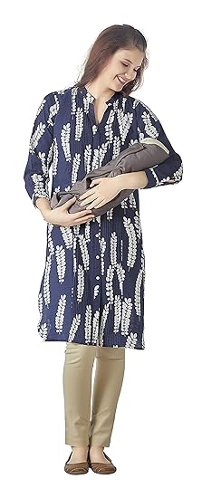 Designer Cotton Embroidery Maternity/Nursing/Easy Feeding/Western TOP/Breastfeeding/Kurti/Kurta/Dress/with Zippers for PRE and Post Pregnancy for Women Navy Blue