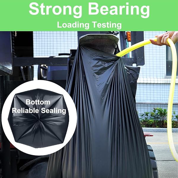 65 GALLON TRASH BAGS HEAVY DUTY 1.2 MIL 60 COUNT BULK WITH 4 INNOVATIVE FLAP TIES | COMPATIBLE WITH RUBBERMAID BRUTE 65 GALLON ROLLOUT TRASH CAN BIN | TEAR & LEAK RESISTANT BLACK