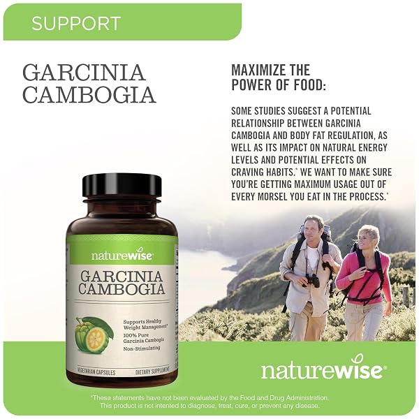 NATUREWISE GARCINIA CAMBOGIA – 60% HCA CONCENTRATION EXTRACT, NATURAL SUPPORT FOR WEIGHT GOALS AND ENERGY LEVELS – VEGAN, NON-GMO, GLUTEN FREE – 180 CAPSULES[2-6 MONTH SUPPLY]