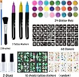 Lubibi Glitter Tattoos Kit for Kids 24 Colors Stencils Markers Party Favors view 2
