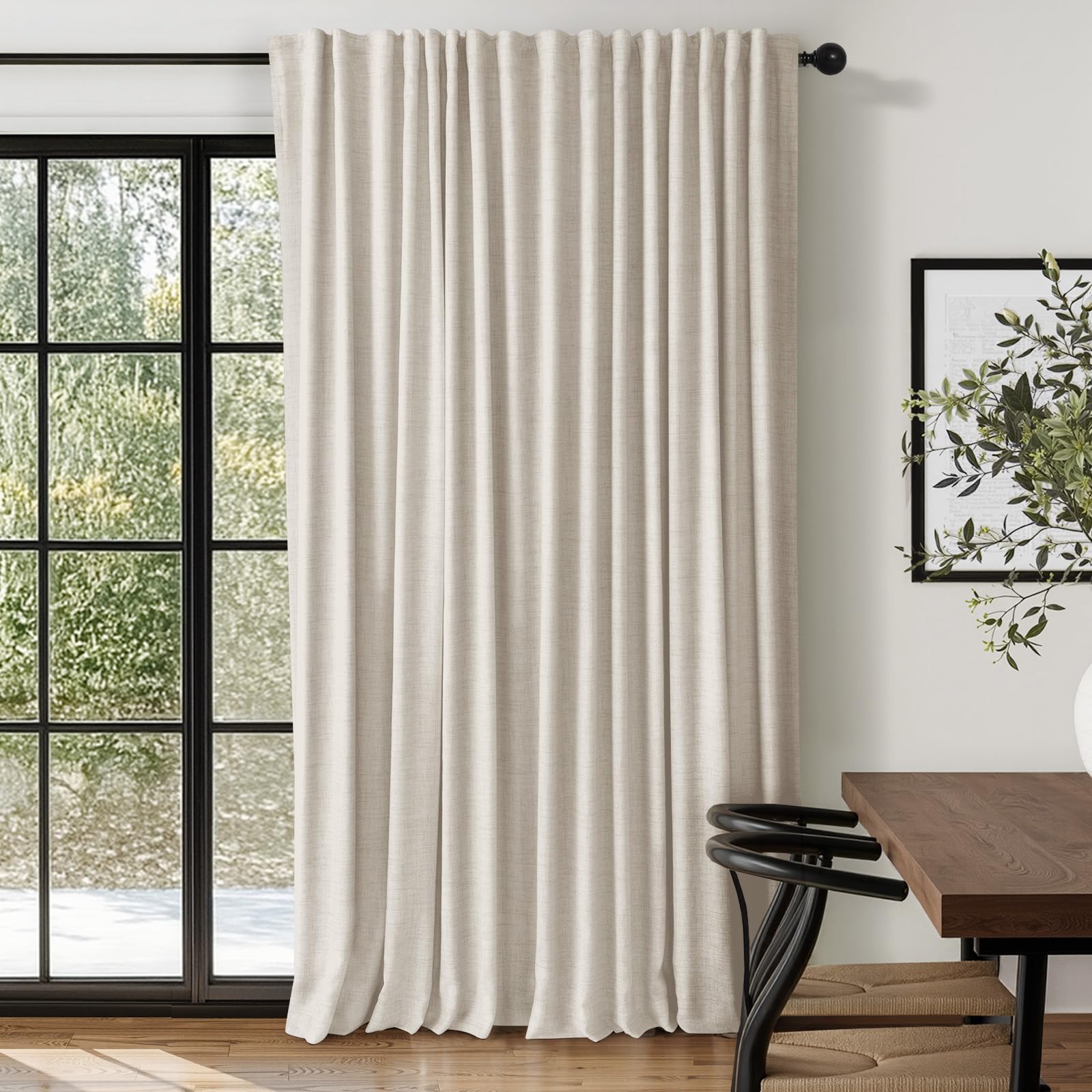 Photo 1 of 100% Blackout Shield Linen Blackout Curtains for Bedroom 84 Inches Long, Back Tab/Rod Pocket Living Room Drapes, Thermal Insulated Blackout Curtains 1 Panel Set, 100" W x 84" L, Cream