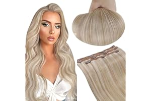 RUNATURE Blonde Hair Extensions Clip in Real Human Hair 18 Inch Blonde Highlight Clip in Hair Extensions Straight Real Human Hair Clip in Extensions Ash Blonde with Platinum Blonde 50g 3pcs