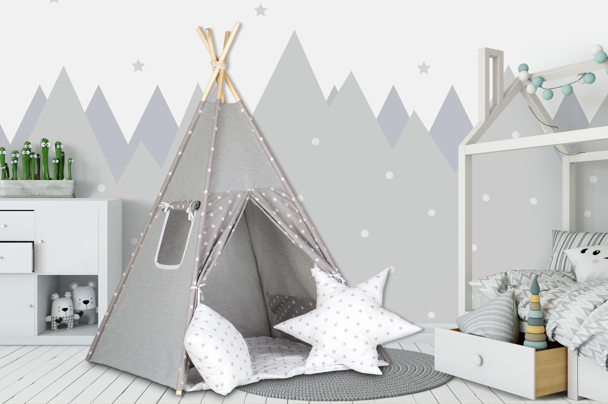 Kid's Teepee Tent Wigwam Designed by Dreamzzz Handmade (Tent + floor mat and two pillows, 320319)
