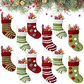 Jiuguva 12 Pack 2x5 Inch Mini Christmas Stockings Bulk, Cute | Red and Green, Knit Small Stocking Ornaments for Xmas Fireplace, Present Filled Gift Christmas Tree Hanging Decorations