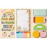 B1ykin Cute Sticky Notes Set - A Good Day to Teach Tiny Humans Self-Stick Notes Pad, 550 Sheets Writing Memo Pages Sticky Notepad for Teacher Appreciation Gifts, School Office Supplies (Retro Teacher)