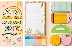 B1ykin Sticky Notes Set - Cartoon Theme Cute Self-Stick Notes Pad Teacher Appreciation Gifts， Self-Adhesive Writing Memo Pages Sticky to Do Notepad for Kids Employee School Office (Retro Teacher)