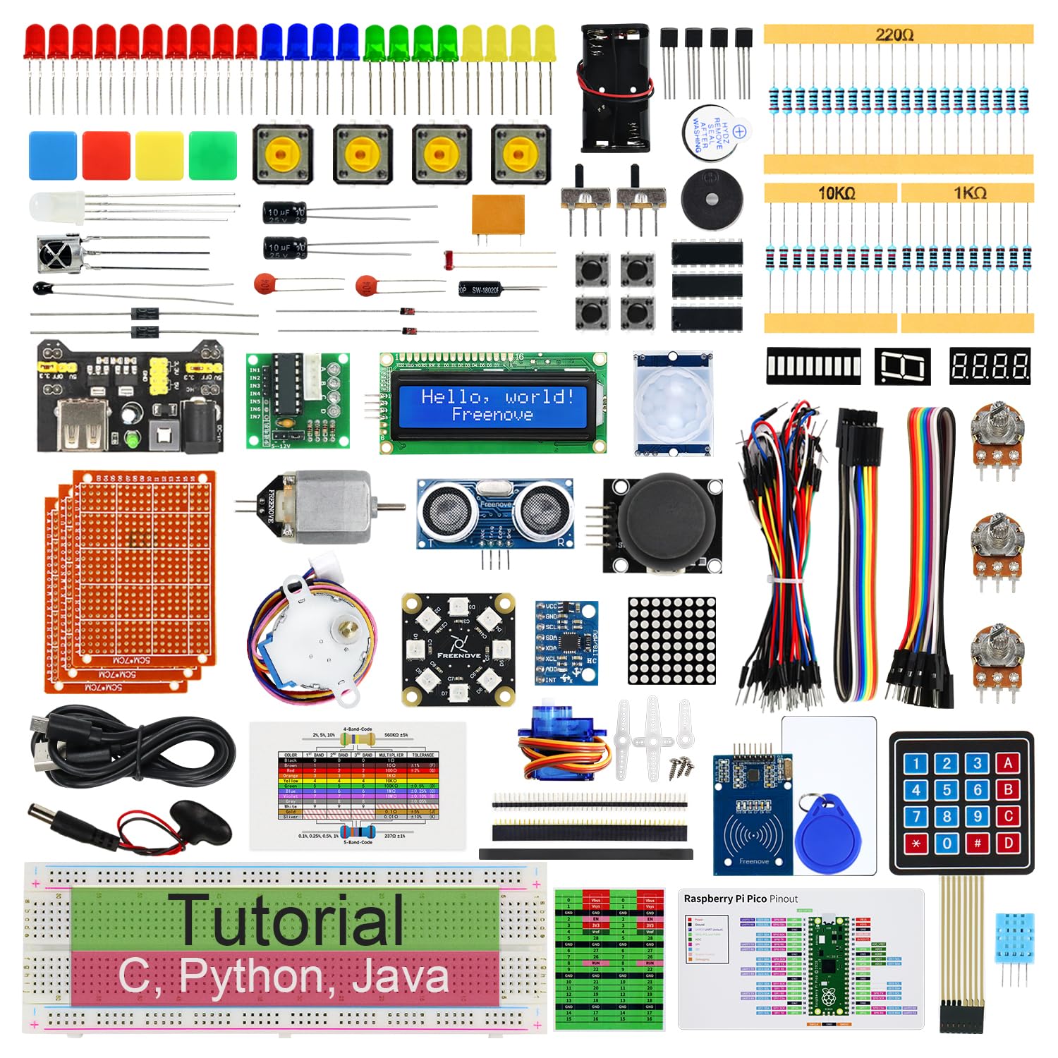 Freenove Ultimate Starter Kit for Raspberry Pi Pico 1 2 W (Not Included), 767-Page Detailed Tutorial, 220 Items, 119 Projects, Python C Java Code — image 1