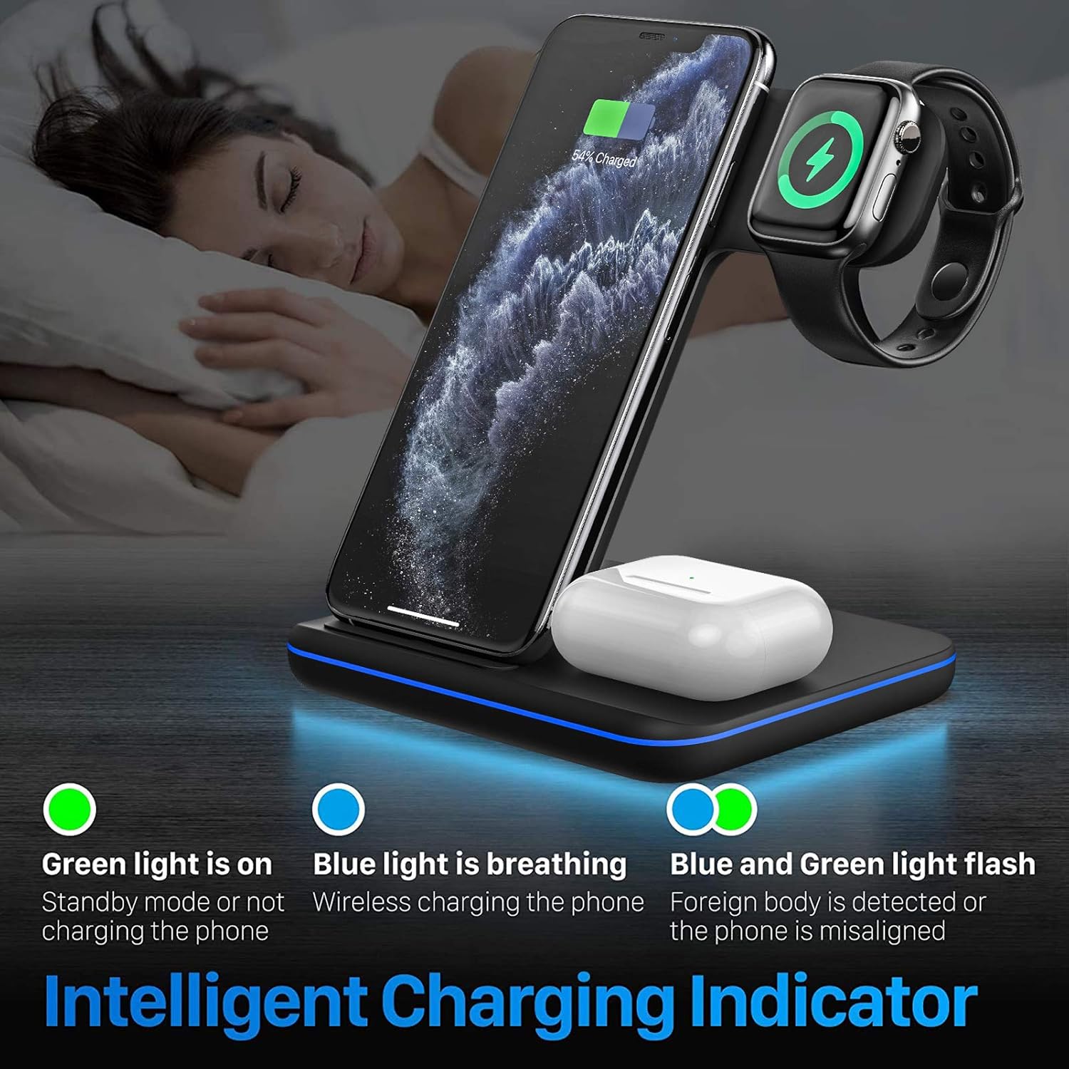 Wireless Charging Station, 3 in 1 Qi Charger for Apple Watch 1/2/3/4/5/SE/6 Airpods 2/pro Wireless Charger for iPhone 12/11/11 Pro/11 Pro Max/XS Max/XS XR Plus Samsung S10 S9 S8 S7: Electronics