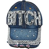 Popfizzy Bling Hat for Women, Rhinestone Baseball Cap, Bedazzled Distressed Denim Hat, Birthday Gifts for Women, Adjustable