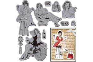 GLOBLELAND Vintage Lady Motorcycles Cling Rubber Stamps 8.7x7 inch Fashion Woman EVA Cling Mount Stamp Poster Lady Rubber Sta