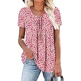 BETTE BOUTIK Womens Summer Tops Corded Short Sleeve Tunic Shirts Pleated Crewneck Corded Tops Blouses S-3XL
