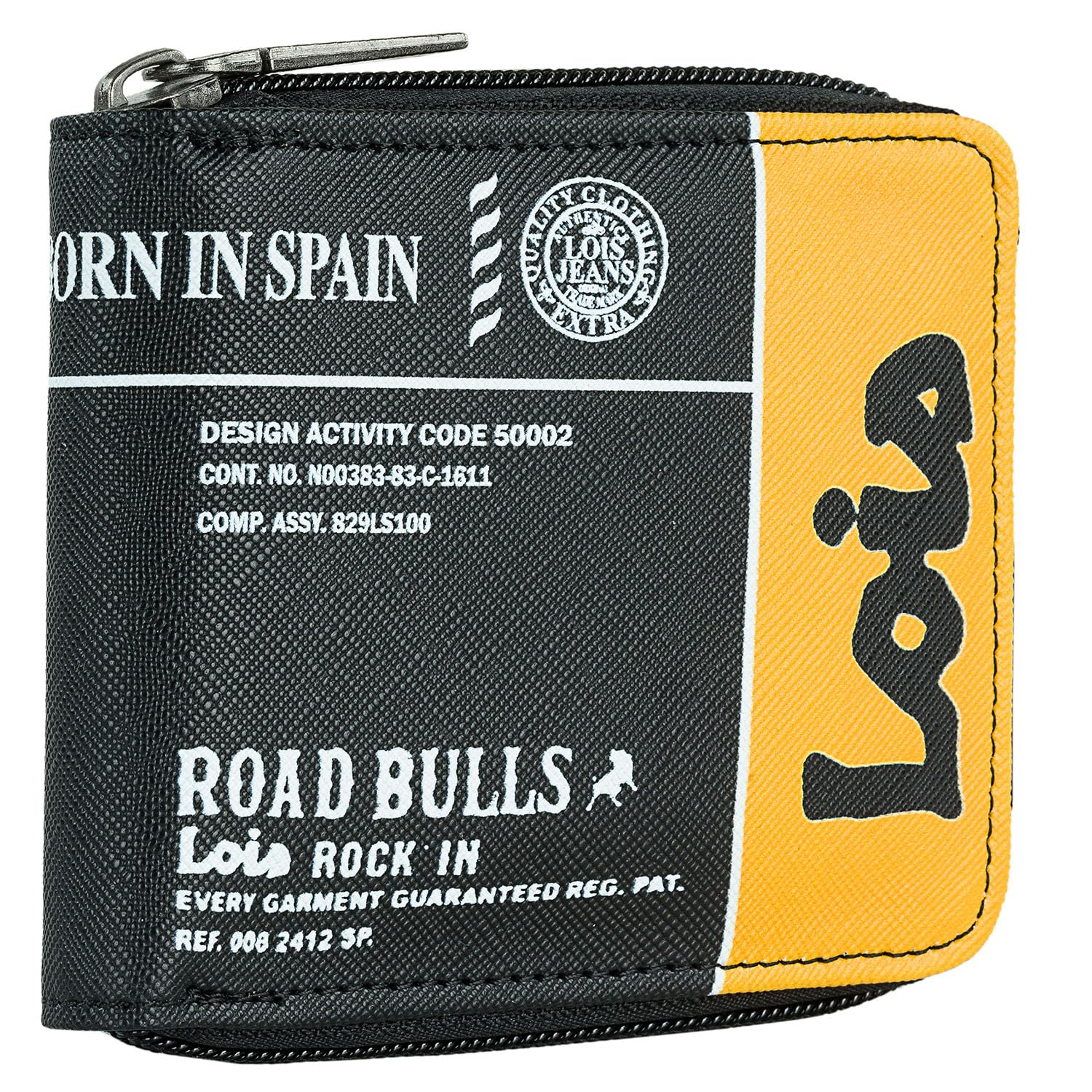 Lois - Brand Printed PU Leather Youth Wallet Purse Men's Wallet Gift Box Practical Comfortable RFID Protection, Black (Wallet with Zip-201809), Única, Sport