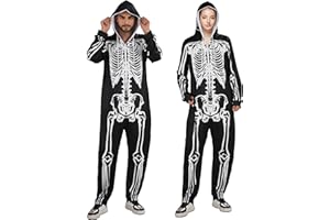 SQCJT Skeleton Costume Onesie Adult,Skeleton Jumpsuit for Adult,Unisex Skeleton Costume Pajamas for Halloween Cosplay