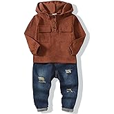 Renotemy Toddler Infant Baby Boy Clothes Winter Fall Outfits Hoodie Sweatsuit Ripped Jeans Denim Toddler Clothes for Boys