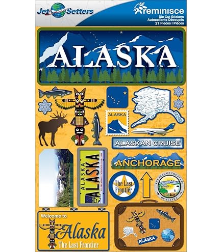 Navy Peony Autocollants De Voyage Wilderness Alaska State (28