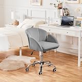 Yaheetech Velvet Computer Chair Light Gray with Armrests Multi Tilt 136kg view 2
