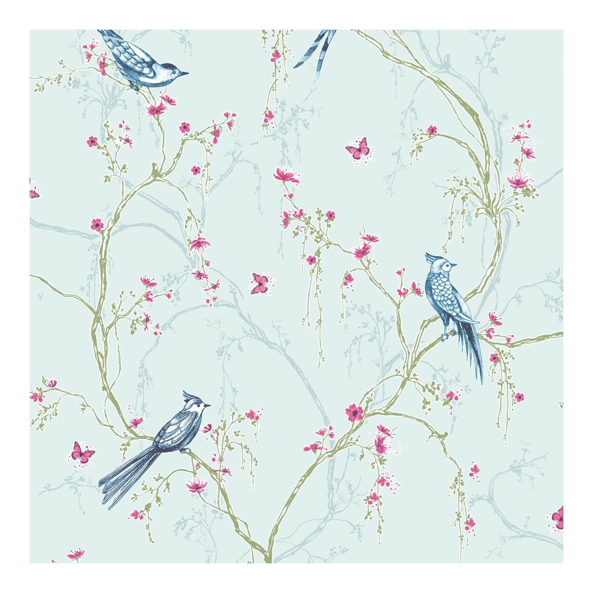 Superfresco Easy Duck Egg Tree Silhouette Butterfly Wallpaper | Paste the Wall | Duck Egg Trees | Eco-Friendly