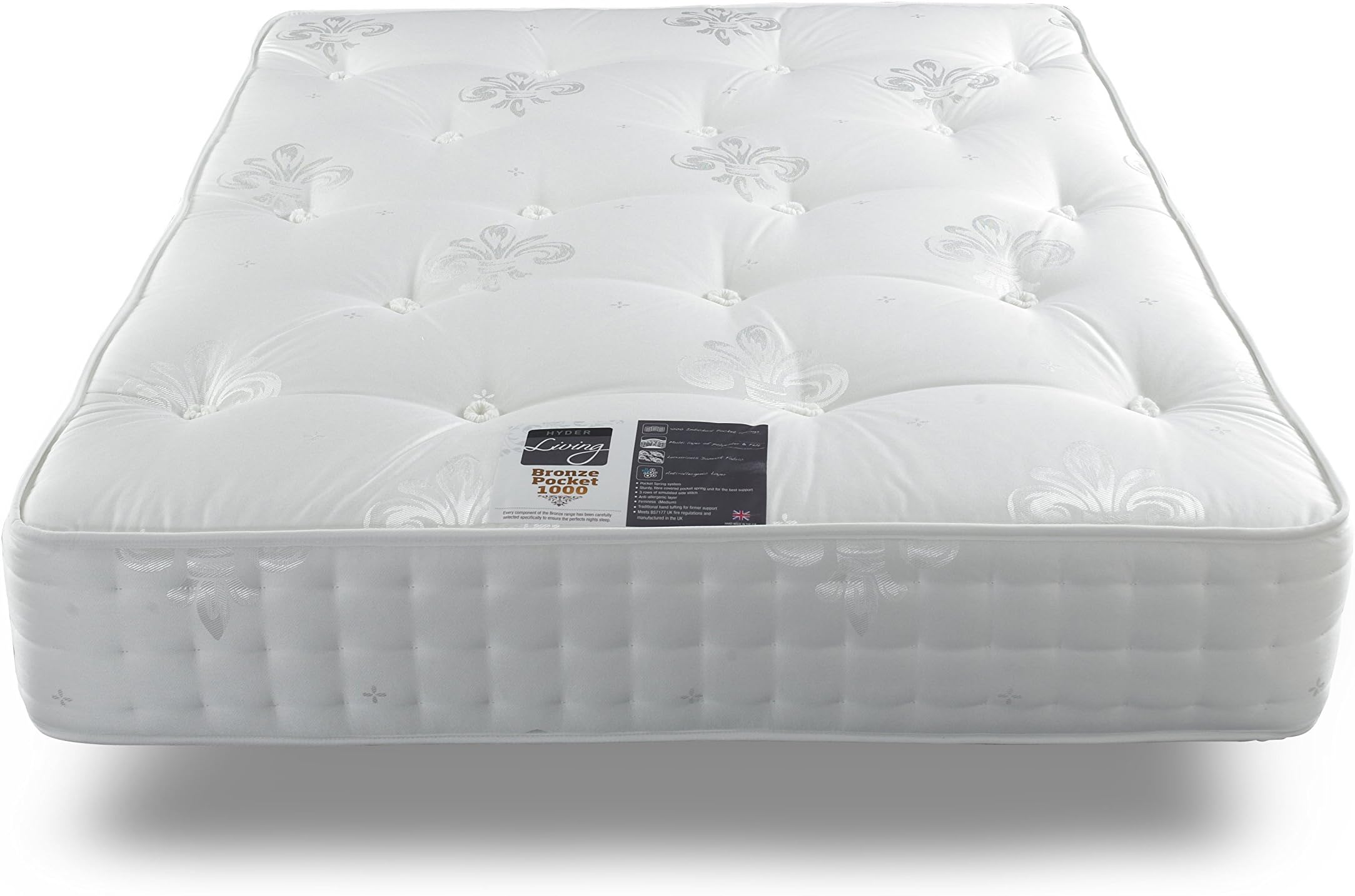 Hyder Living 1000 Pocket, Fabric White, King