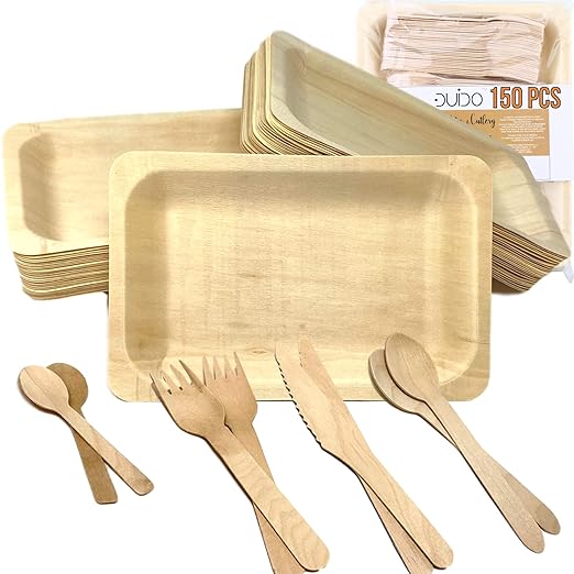 Disposable Biodegradable Plates and Wooden Cutlery (Pack