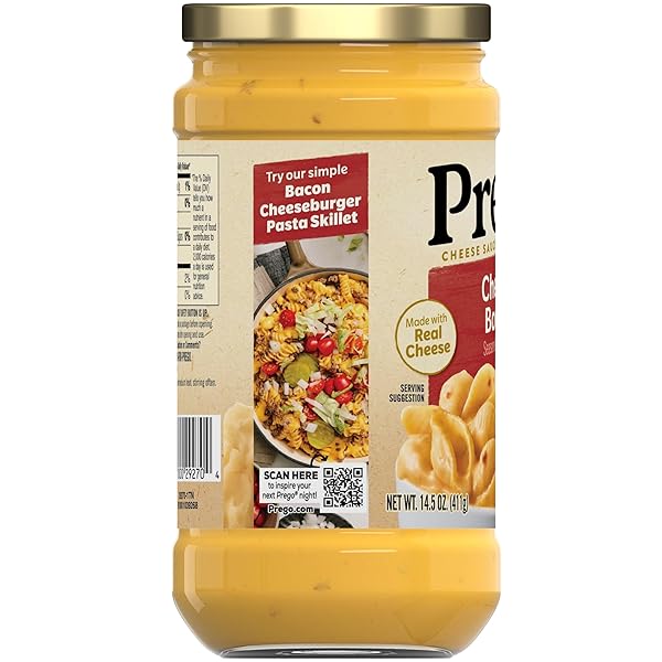 PREGO CHEESY BACON CHEDDAR CHEESE SAUCE, 14.5 OZ JAR