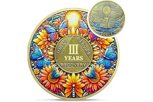 IELCJJ Delicate Sunflower 3 Year Sobriety Coin - Three Year Recovery Butterfly AA Coins - One Day at A Time NA HA AA Chips and Medallions - 1-40 Years Living Clean Alcoholics Anonymous Gifts for Men Women