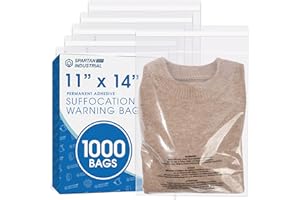 Spartan Industrial - 11" X 14" (1000 Count) Self Seal Clear Poly Bags with Suffocation Warning for Packaging, T Shirts - Perm