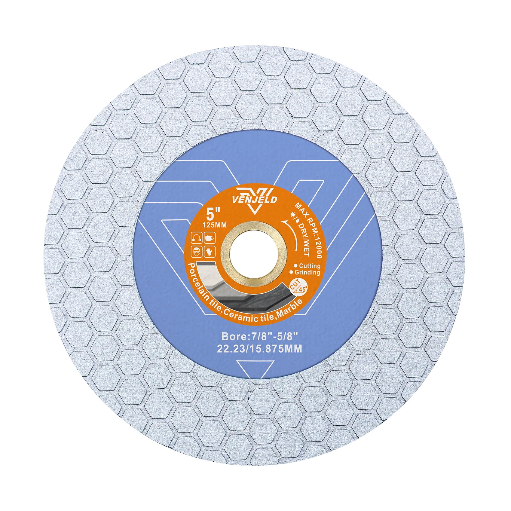 Diamond Tile Saw Blade 5 Inch/125mm Cutting and Grinding Disc, 25mm Diamond Coated on Both Sides for Ceramic Porcelain Tile Marble Artificial Stone VENJELD