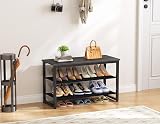 SIMPDIY 3 Tier Shoe Rack with Wooden Shelf Black 150kg Load Capacity view 3